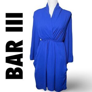BAR III Royal Blue Dress, Crisscross Front, Bishop Style Long Sleeves, Size M